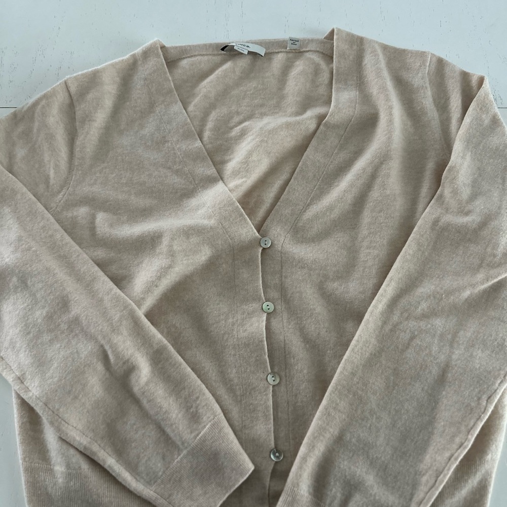 Wool-Blend Trim V-Neck Cardigan